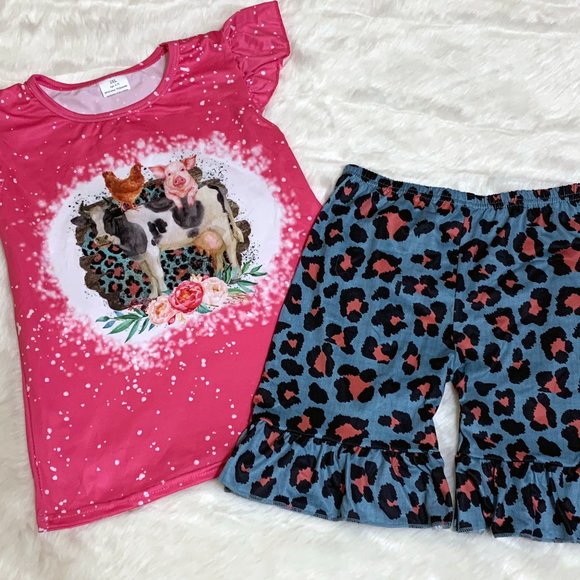 NEW Girl's Boutique Farm Animal Print 2PC Set - Picture 2 of 3